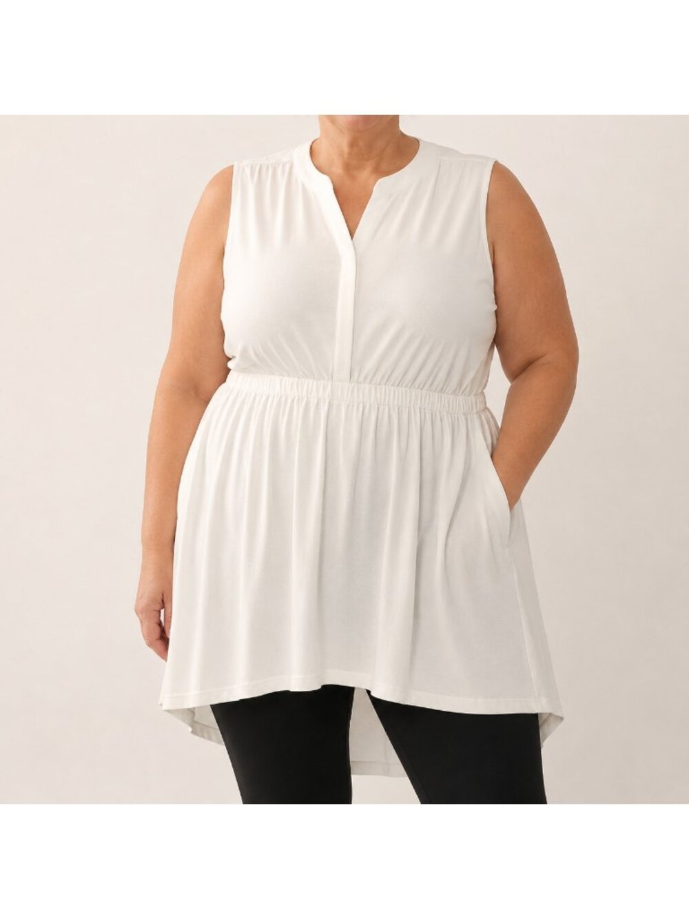NEW Nina Leonard White High Low Sleeveless Tunic Top - Plus Size 2X